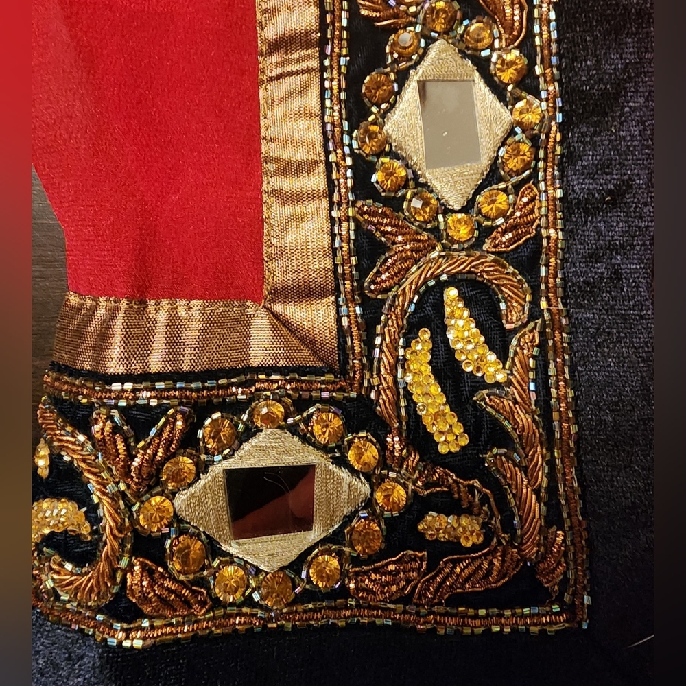 Red Black Embellished Saree
